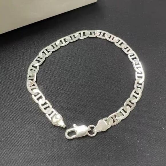 925 Silver Necklace & Bracelet 6mm Mariners Chain Valentines Birthday Gift NEW!